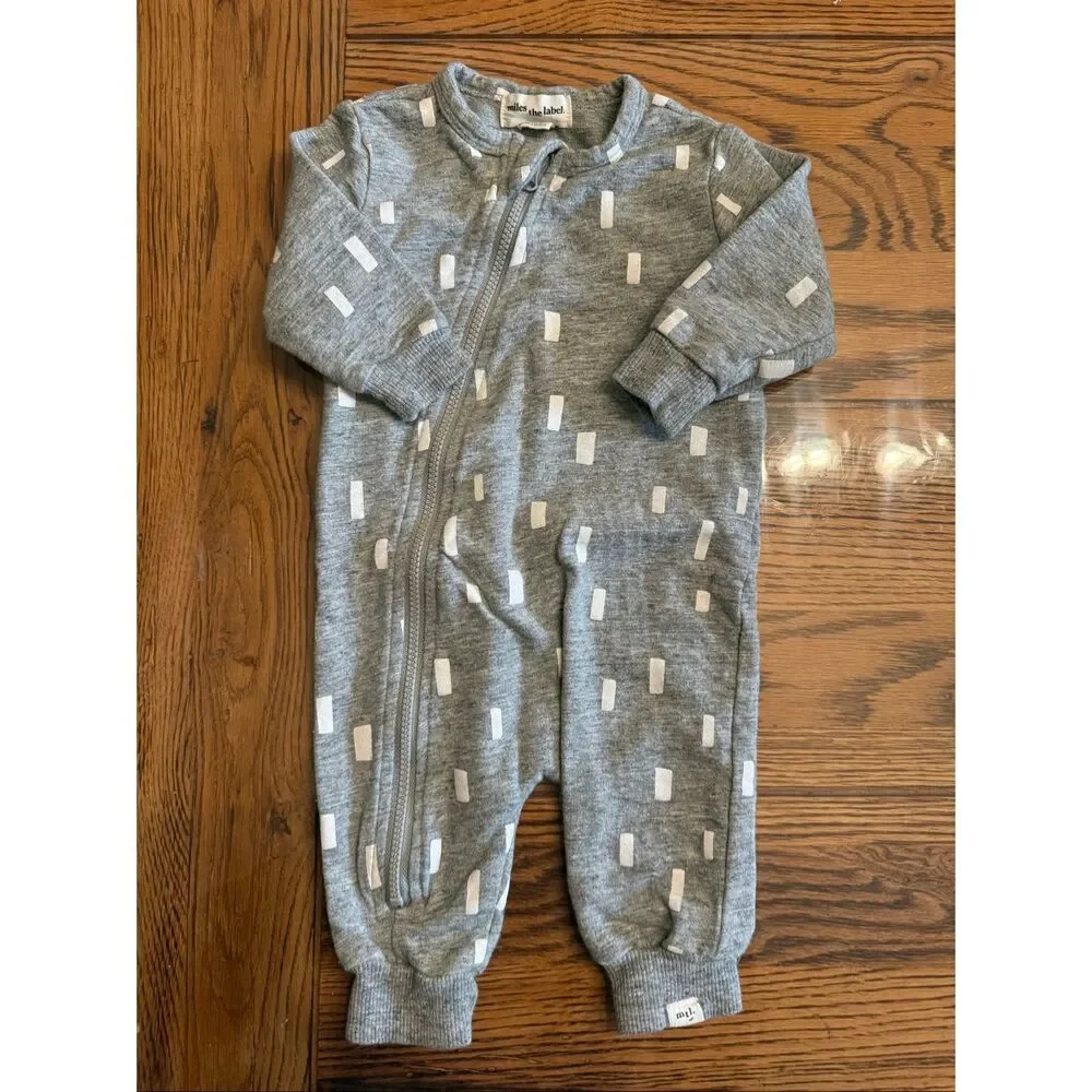 Miles The Label Grey Geometric Print Full Zip Playsuit One Piece Size 0-3 Months